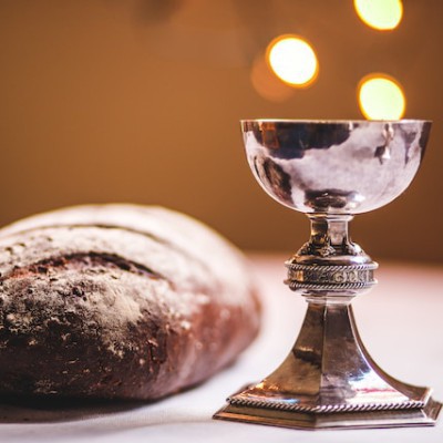 A Communion chalice and bread